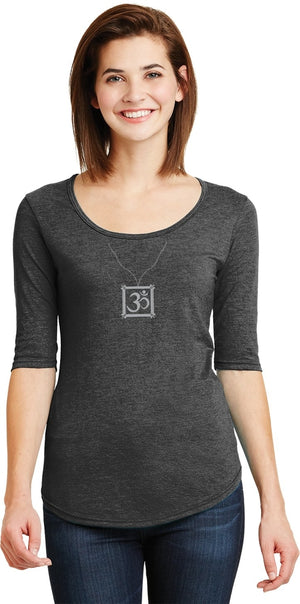 AUM Charm Necklace 3/4 Sleeve Scoopneck Yoga Tee